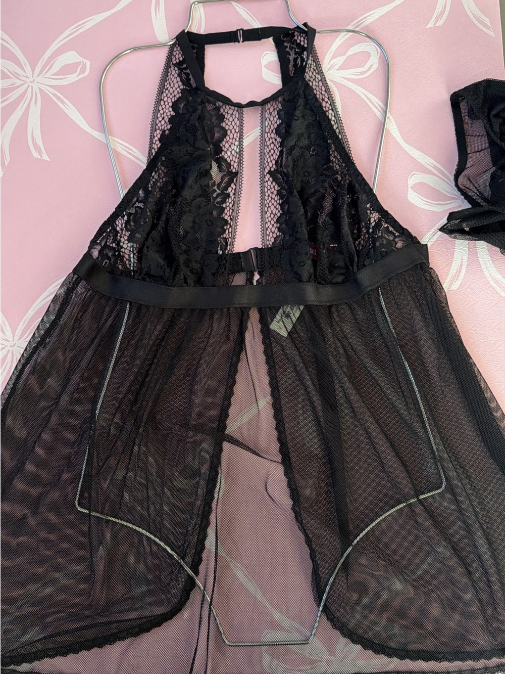 Adore Me Black Lace & Mesh Halter Chemise